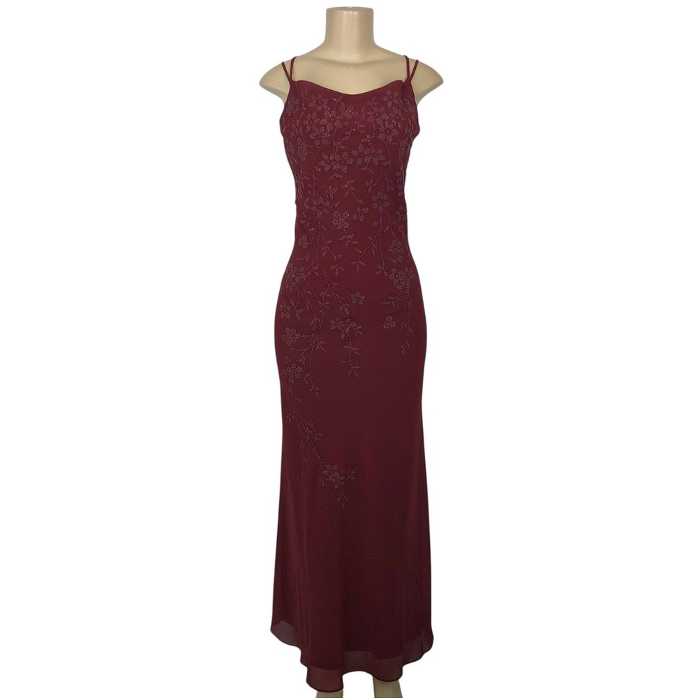 Vintage Dollar Floral Beaded Y2K Evening Gown Maxi Dress Size M Whimsigoth 90s